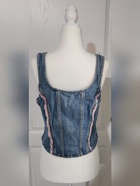 Lee Blue Denim Tank with Pink Trim And Zip Back
